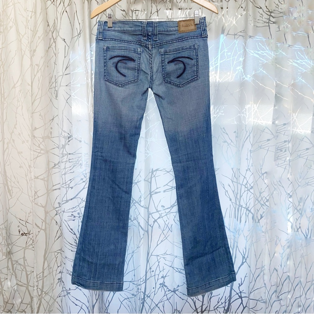Vintage FRANKIE B. Signature f logo pockets Low Rise Bell bottom flare blue jean